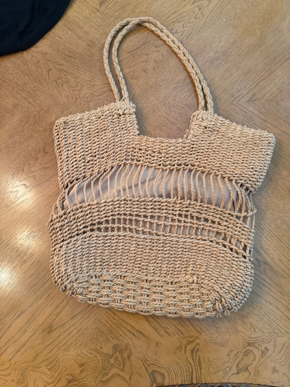 Woven Straw Tote Bag - Beige